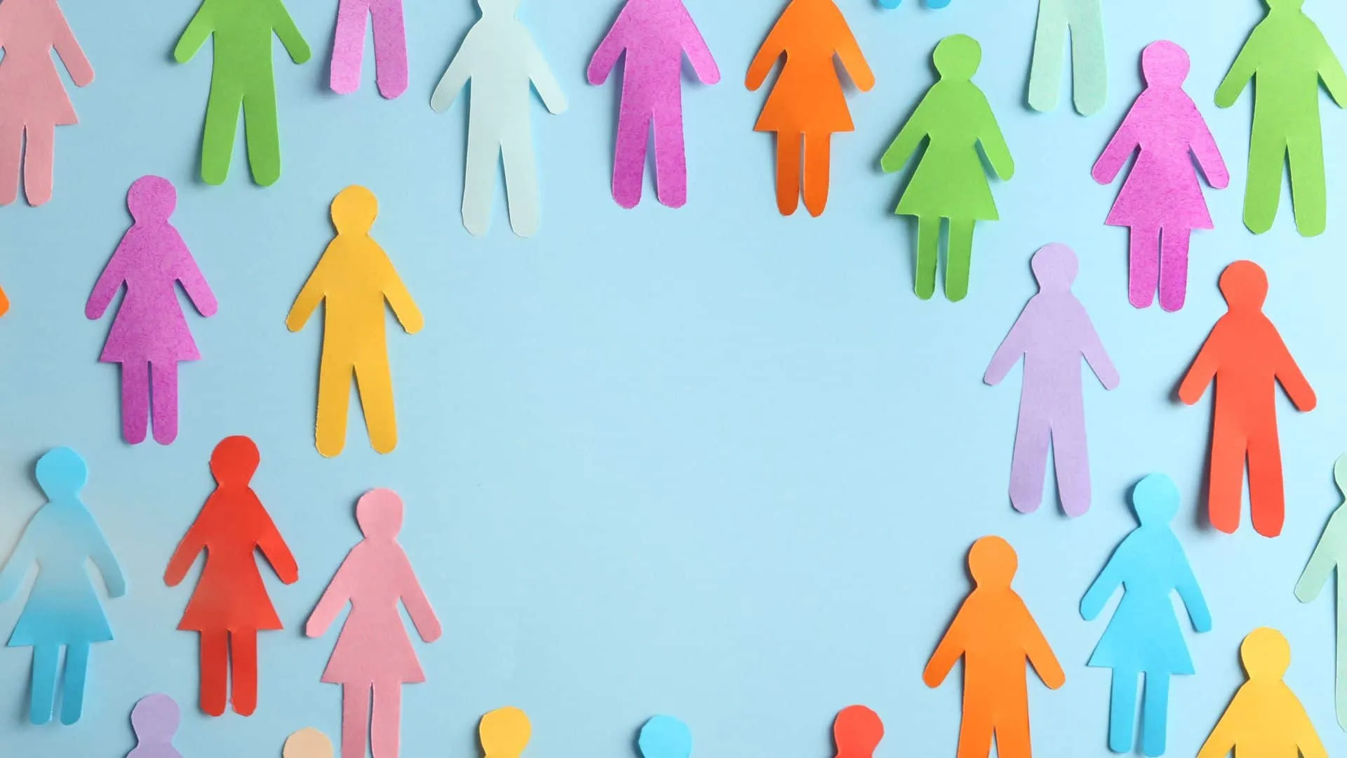 Gelijkwaardigheid in promoties bevorderen Vivian Acquah HR Praktijk colorful paper cutouts of human figures arranged in a circle on a blue background