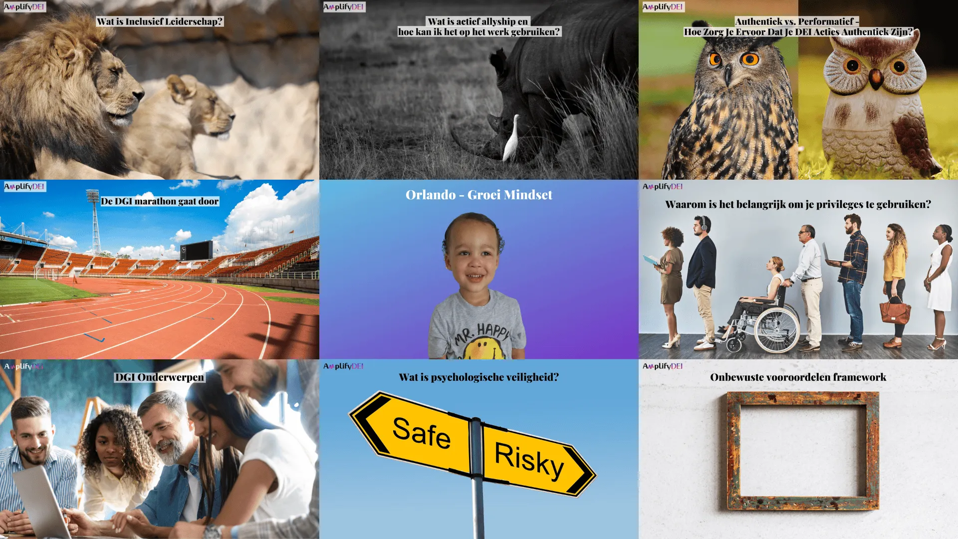 collage of images related to diversity and inclusion with various topics and visuals