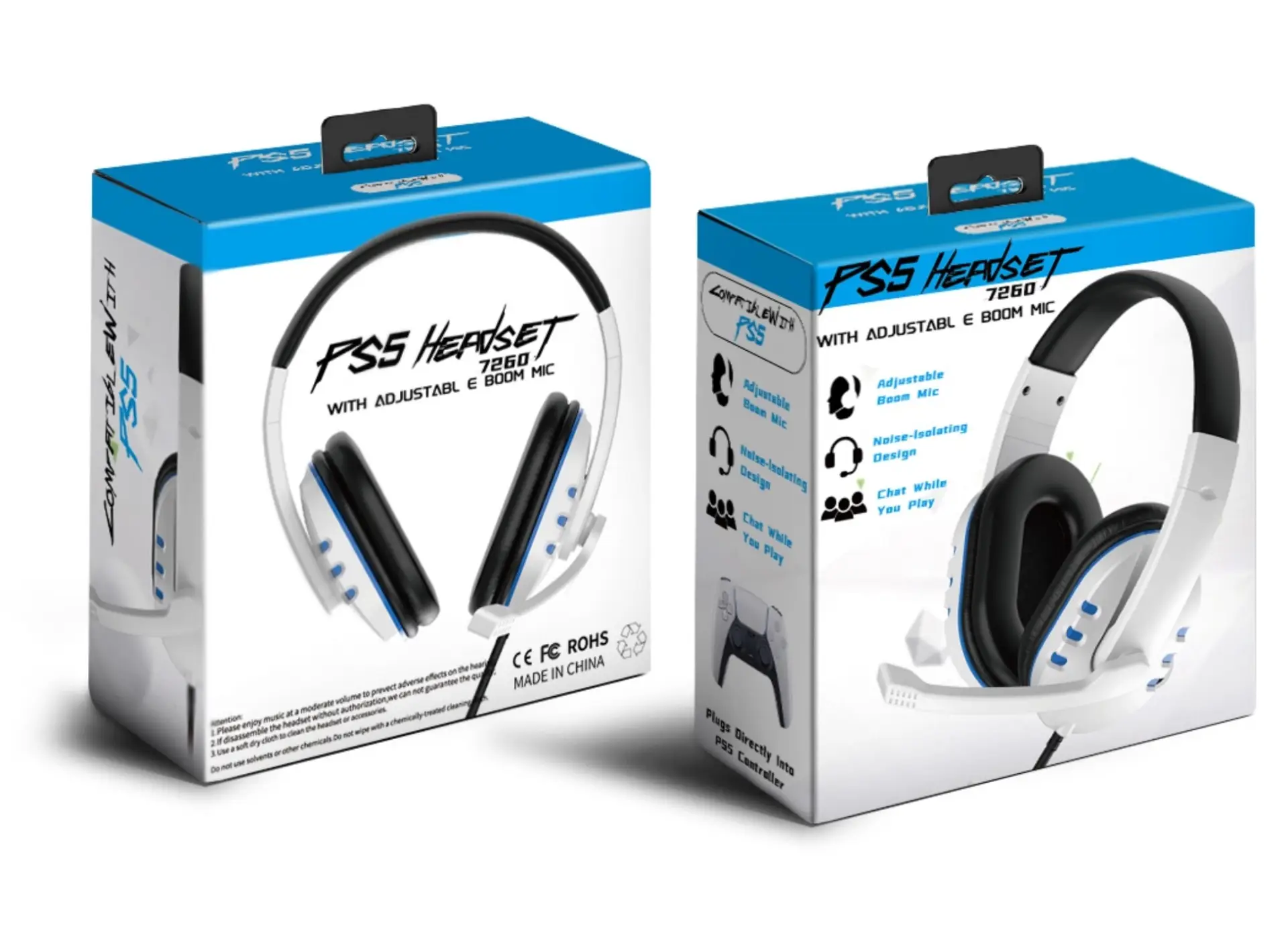 OohTeX White Gaming Headset for PS4, PS5, PC, Wired Over-Ear Headphone with Noise Canceling Microphone, 7.1 Surround Sound,Comfortable Earmuffs (OT-7250). - Image 2