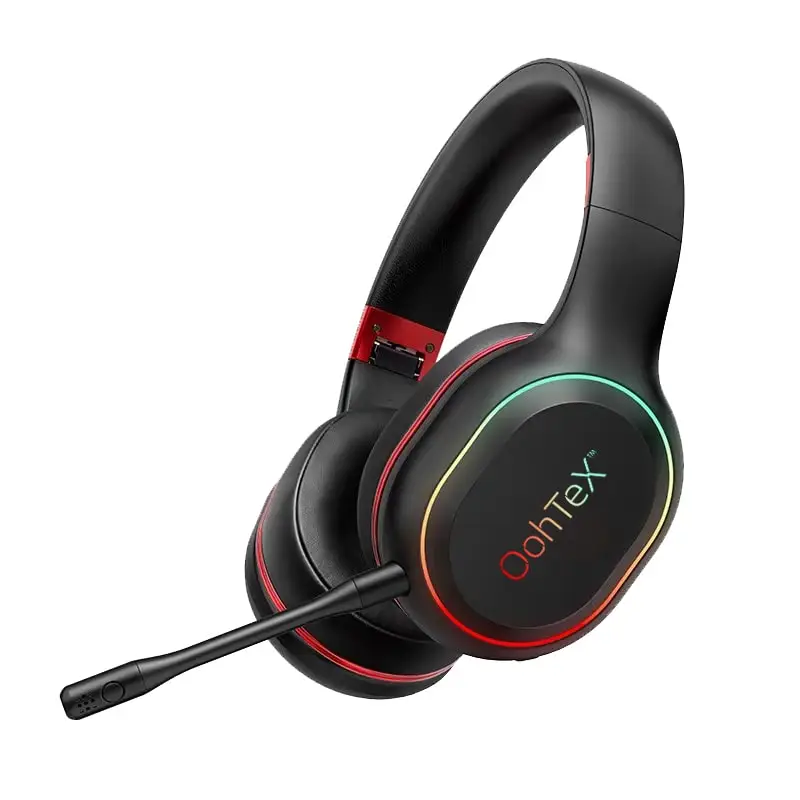 OohTeX Bluetooth Headsets Over Ear Game Wireless/Wired/TF with Mic 60H Play Time Hi-Fi Deep Bass HD Stereo Sports RGB Active Noise Cancelling Foldable Headset for Cell Phone/PC (OT-80X)