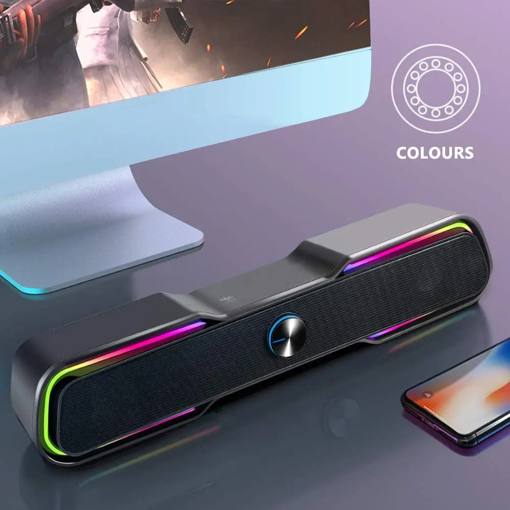 OohTeX RGB Soundbar Computer Speakers,RGB Gaming Speakers for PC, Laptop, Tablet, Smartphones, Wired USB Powered Sound Bar with Bluetooth Connection & Enhanced Stereo Bass, with Dual-Channel LED Lighting Changes Desktop Speakers (OT-RGBSB) - Image 11