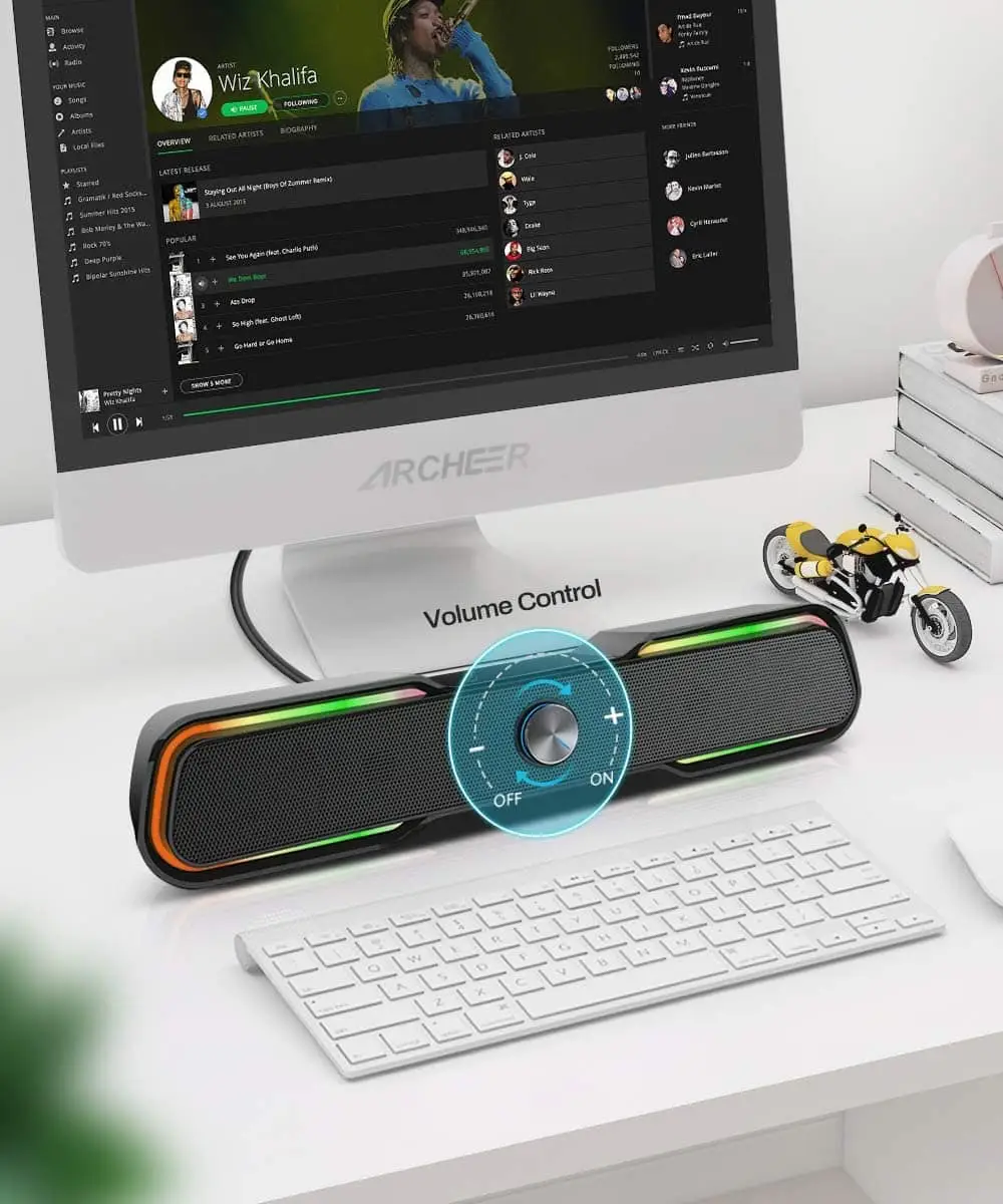 OohTeX RGB Soundbar Computer Speakers,RGB Gaming Speakers for PC, Laptop, Tablet, Smartphones, Wired USB Powered Sound Bar with Bluetooth Connection & Enhanced Stereo Bass, with Dual-Channel LED Lighting Changes Desktop Speakers (OT-RGBSB) - Image 5