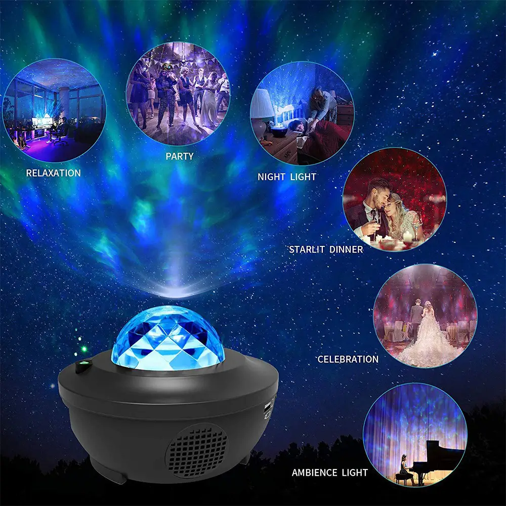 OohTeX Starry Ocean Wave Night Light with Remote Control, 10 Lighting Modes 360° Rotating Bluetooth USB Voice Control LED Bright Adjustable Music Player Projection Lamp for Child Adults Gift (K10) - Image 3