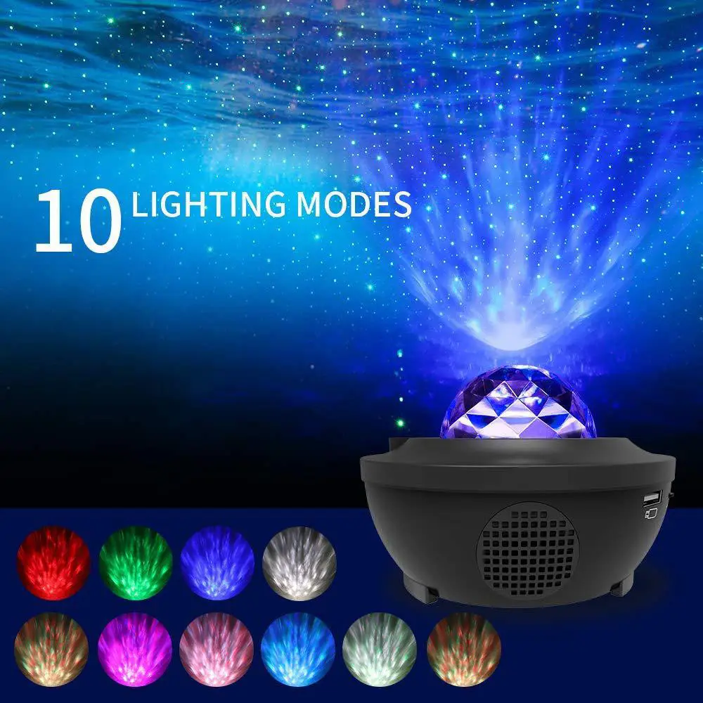 OohTeX Starry Ocean Wave Night Light with Remote Control, 10 Lighting Modes 360ยฐ Rotating Bluetooth USB Voice Control LED Bright Adjustable Music Player Projection Lamp for Child Adults Gift (K10)