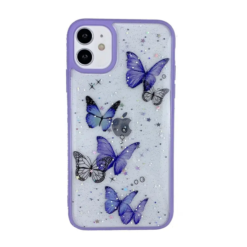 OohTeX Glitter Butterfly Sparkle Phone Cases for Women Girls Cute Slim Soft Silicone Gel Bling Phone Case Cover