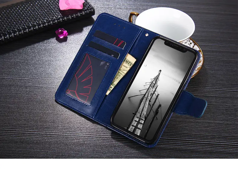 OohTeX Vintage Soft PU TPU Silicone Crazy Horse Crystal Pattern Leather Phone Case(PR6) - Image 3