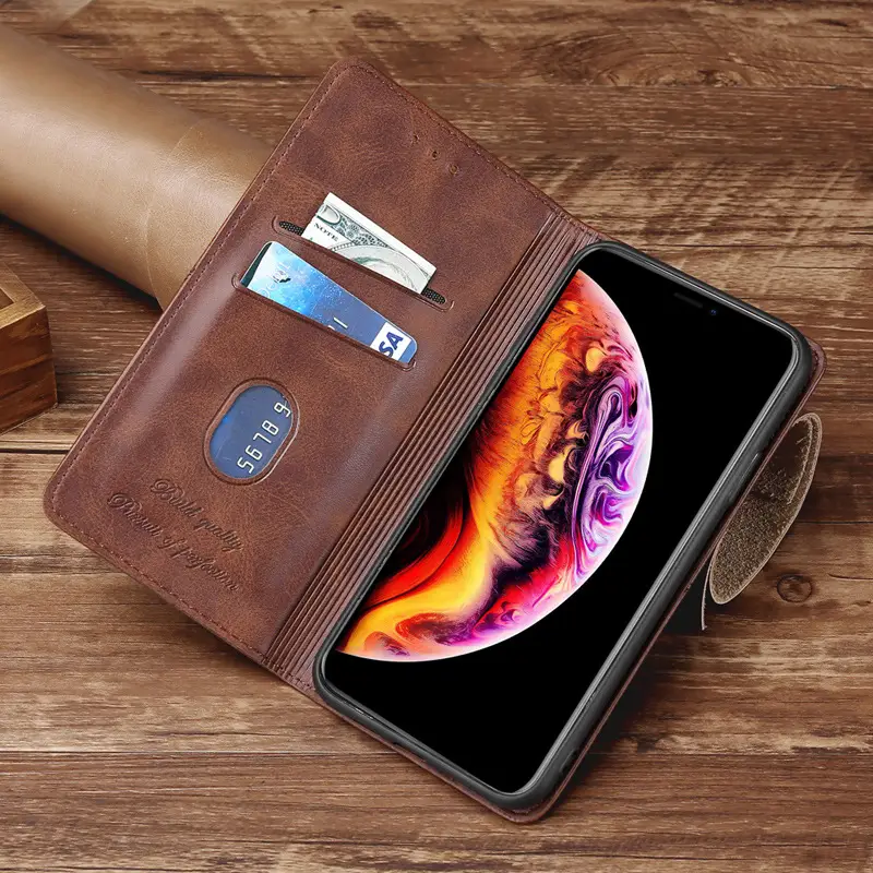 OohTeX Retro Soft PU TPU Silicone Magnetic Cards Leather Wallet Mobile Cover(PNW)