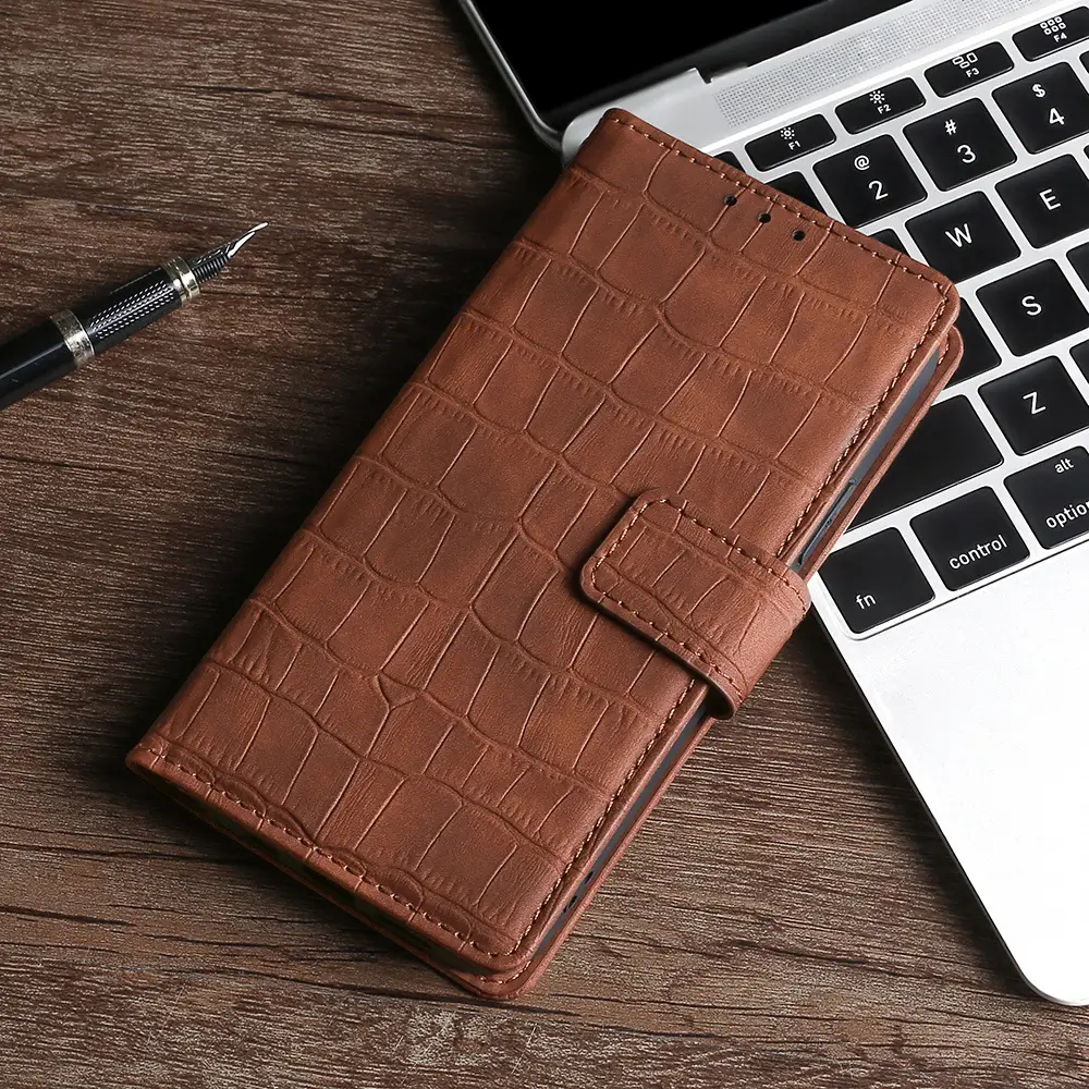 OohTeX Luxury Crocodile Leather Unisex Phone Wallets Design Kick Stand Case(PEY) - Image 2
