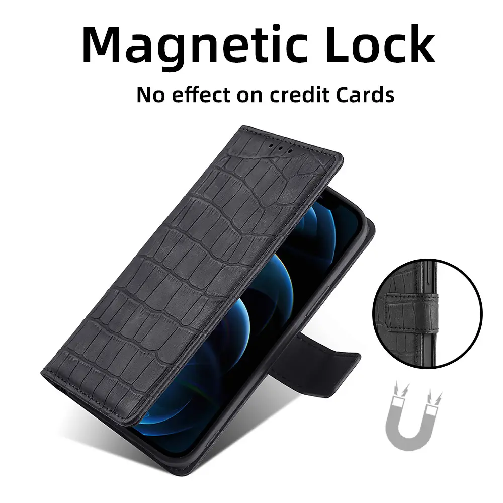 OohTeX Luxury Crocodile Leather Unisex Phone Wallets Design Kick Stand Case(PEY) - Image 3