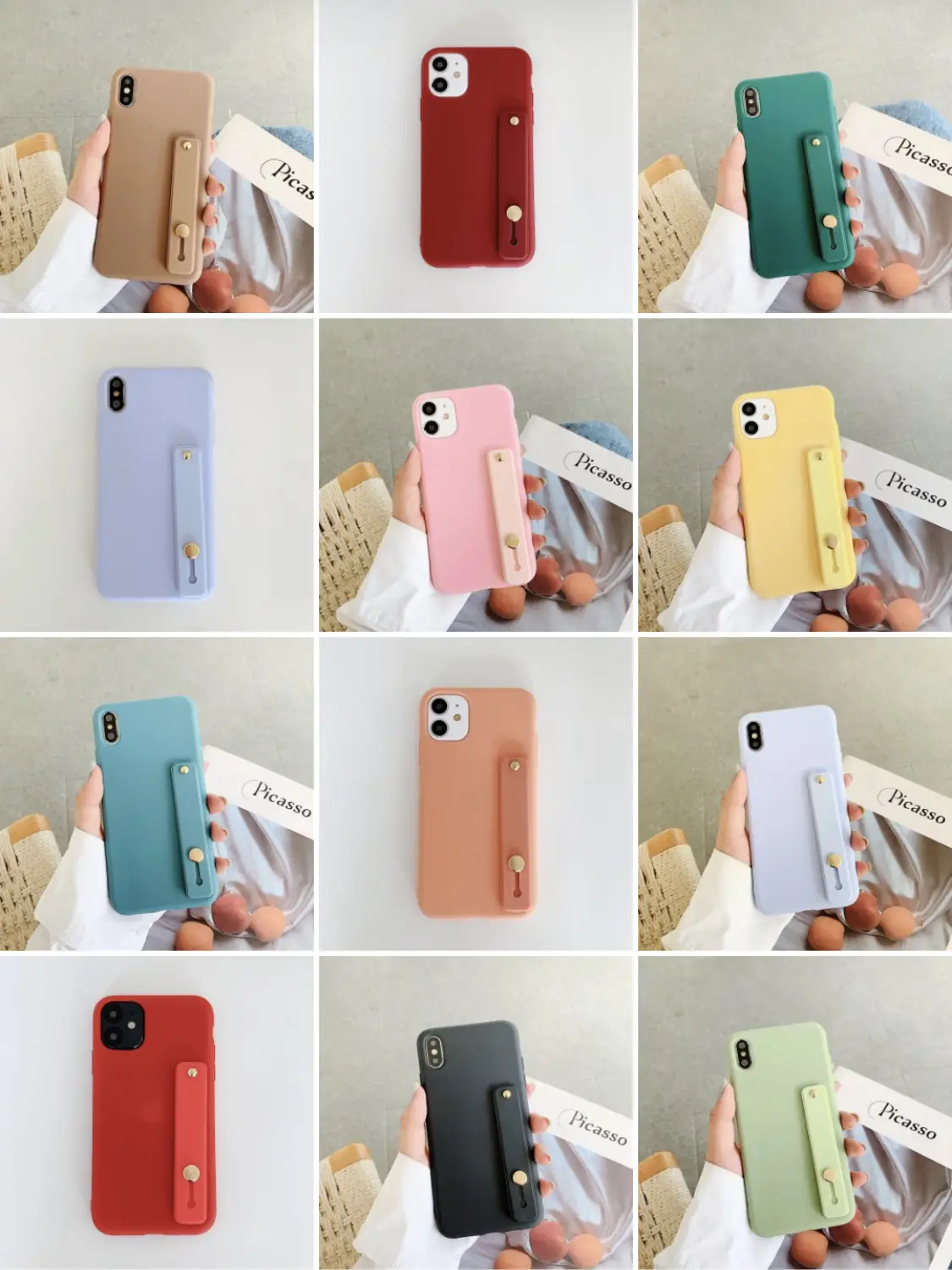 OohTeX Holder Stands Case Simple Solid Color Shockproof Bumper Adjustable Wrist Strap Holder Cover With Candy Color - Image 2