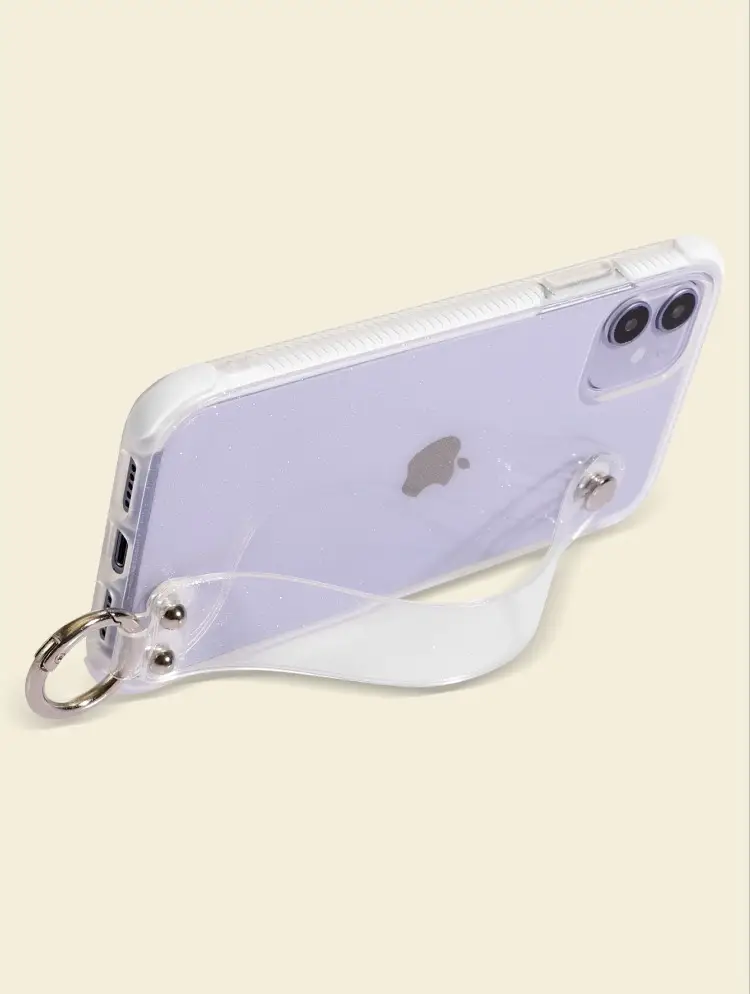 OohTeX Transparent Soft TPU Wrist Strap Hand Strap Soft Silicone Kickstand Anti-shock Protective Glitter Powder Holder Phone Case