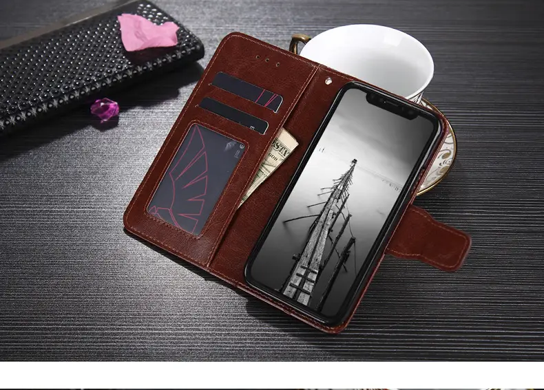 OohTeX Vintage Soft PU TPU Silicone Crazy Horse Crystal Pattern Leather Phone Case(PR6) - Image 8