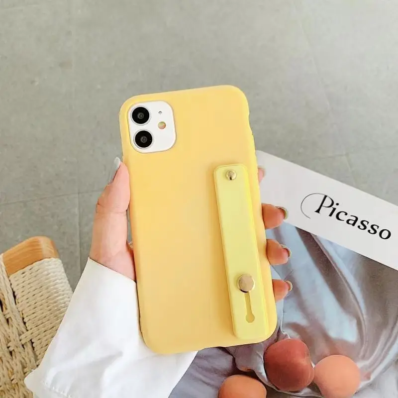OohTeX Holder Stands Case Simple Solid Color Shockproof Bumper Adjustable Wrist Strap Holder Cover With Candy Color
