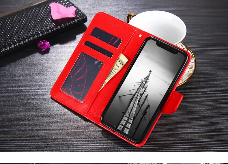 OohTeX Vintage Soft PU TPU Silicone Crazy Horse Crystal Pattern Leather Phone Case(PR6) - Image 5