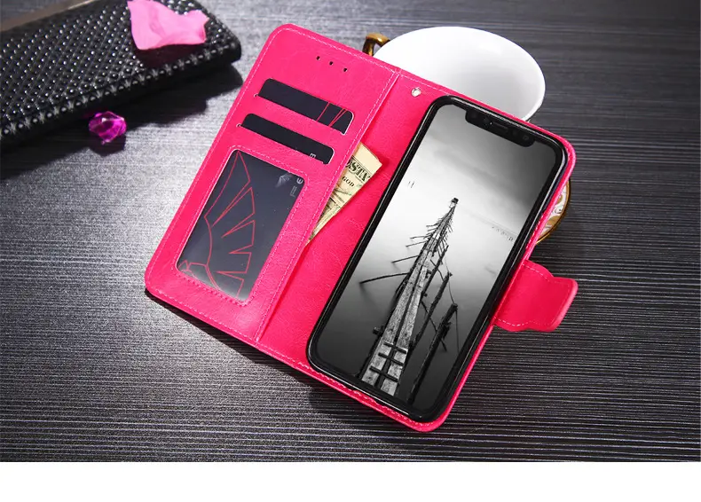 OohTeX Vintage Soft PU TPU Silicone Crazy Horse Crystal Pattern Leather Phone Case(PR6) - Image 9