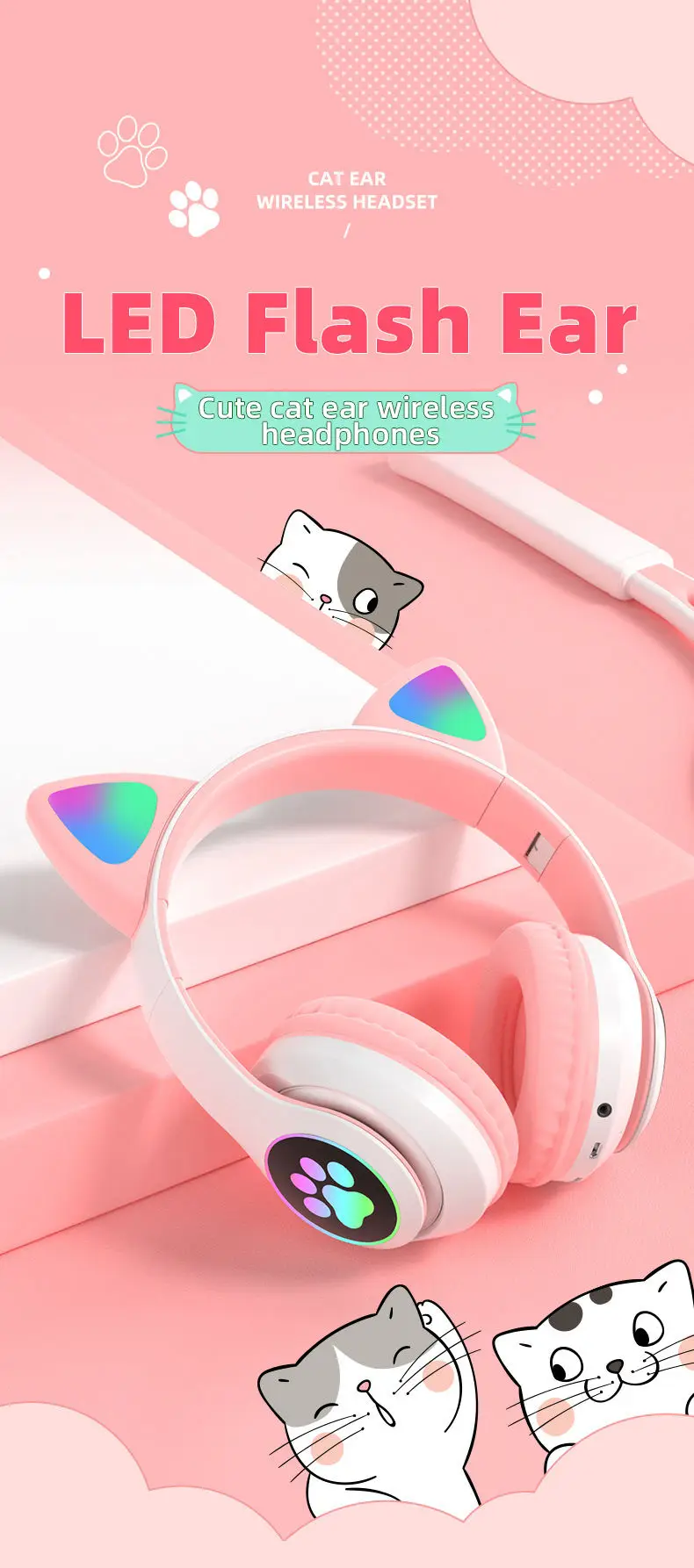 Foldable LED Cat Ear Headphone