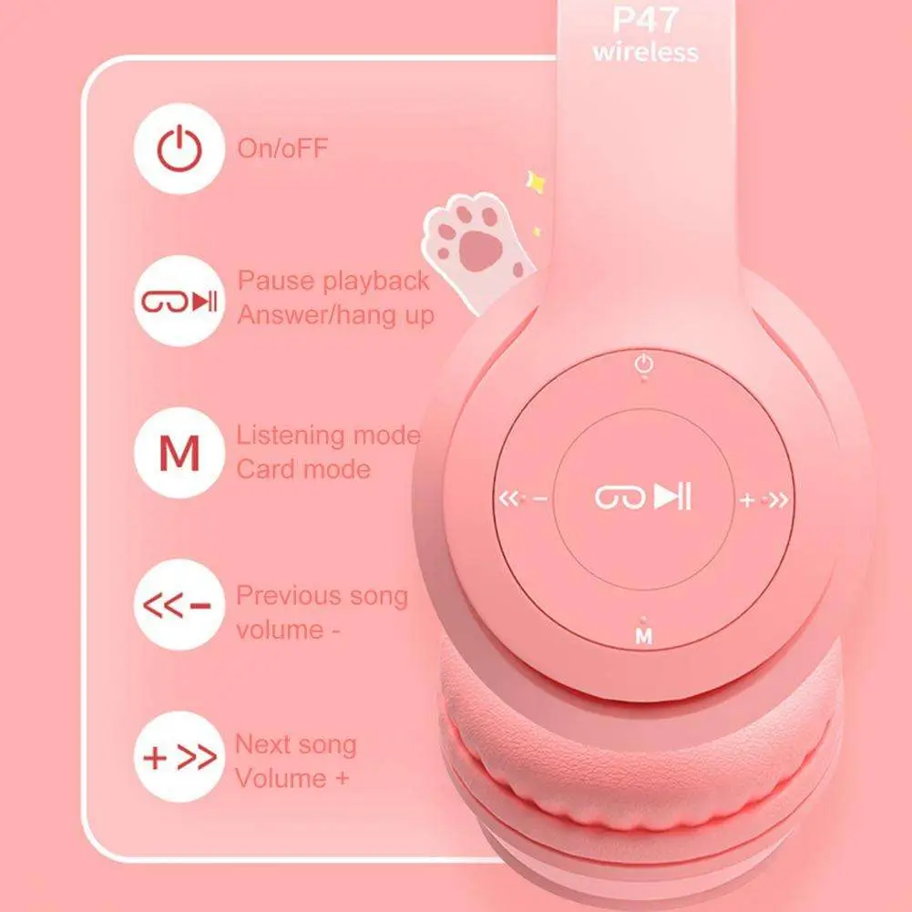 Valdus P47m Cat Ear Wireless Headphone Bt Call Multicolor Glow Led Long Battery Life Gaming Gaming Headset Earphone - Image 12