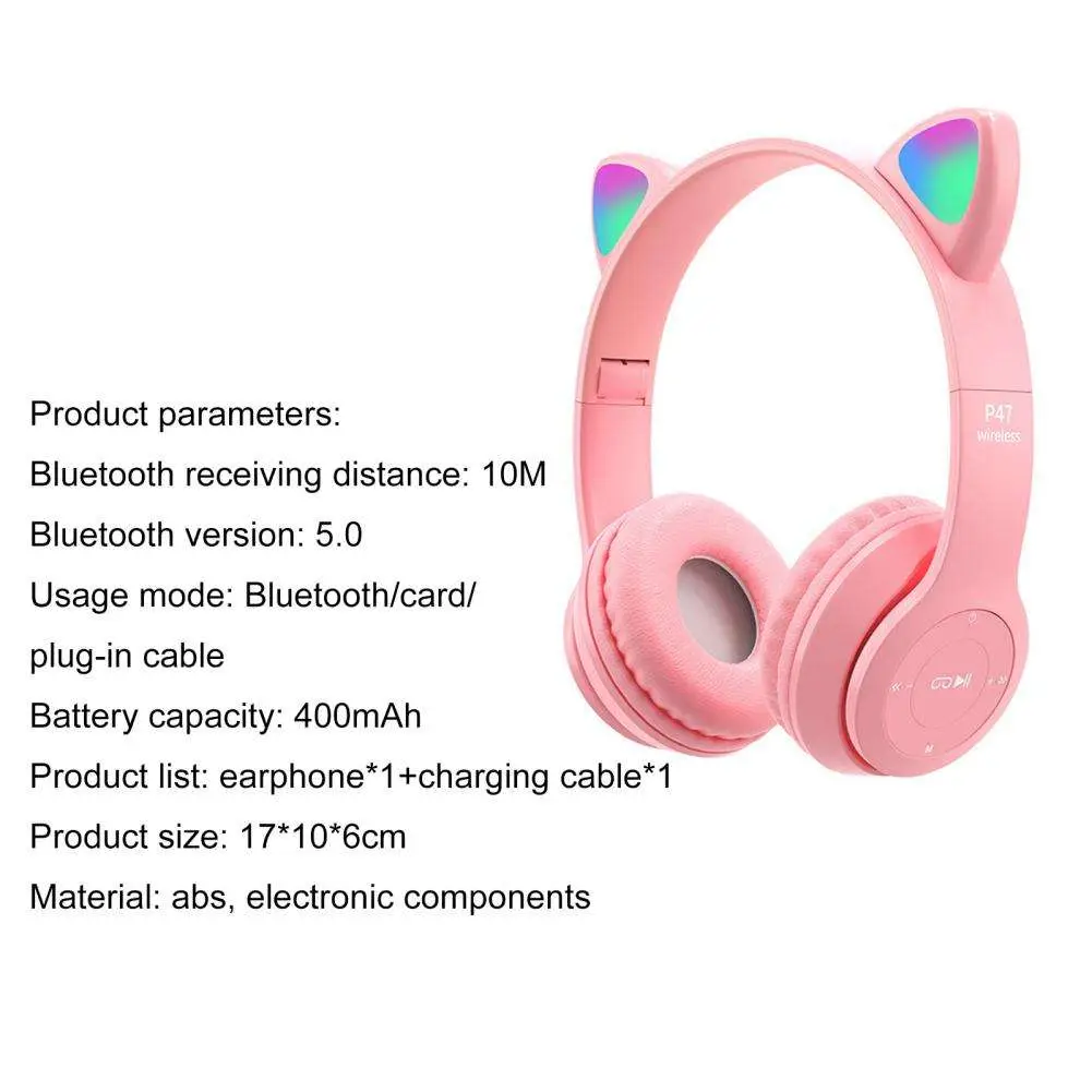 Valdus P47m Cat Ear Wireless Headphone Bt Call Multicolor Glow Led Long Battery Life Gaming Gaming Headset Earphone - Image 13