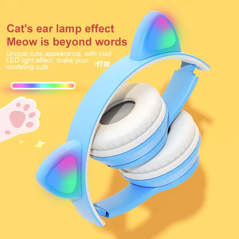 Valdus P47m Cat Ear Wireless Headphone Bt Call Multicolor Glow Led Long Battery Life Gaming Gaming Headset Earphone - Image 4