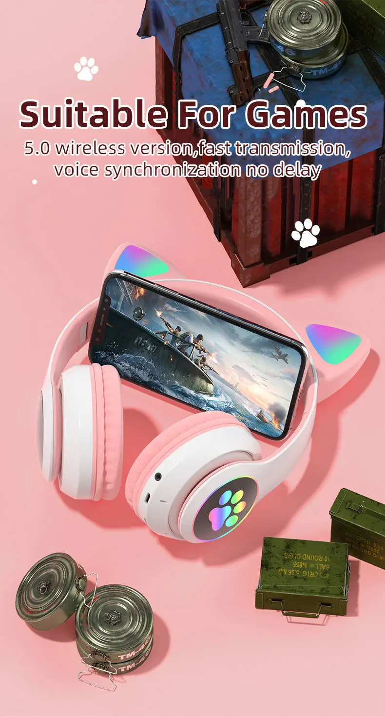 Wireless Cat Ear Bluetooth 5.0 Headset Microphone Handfree Earphone Headphone With LED Light - Image 6