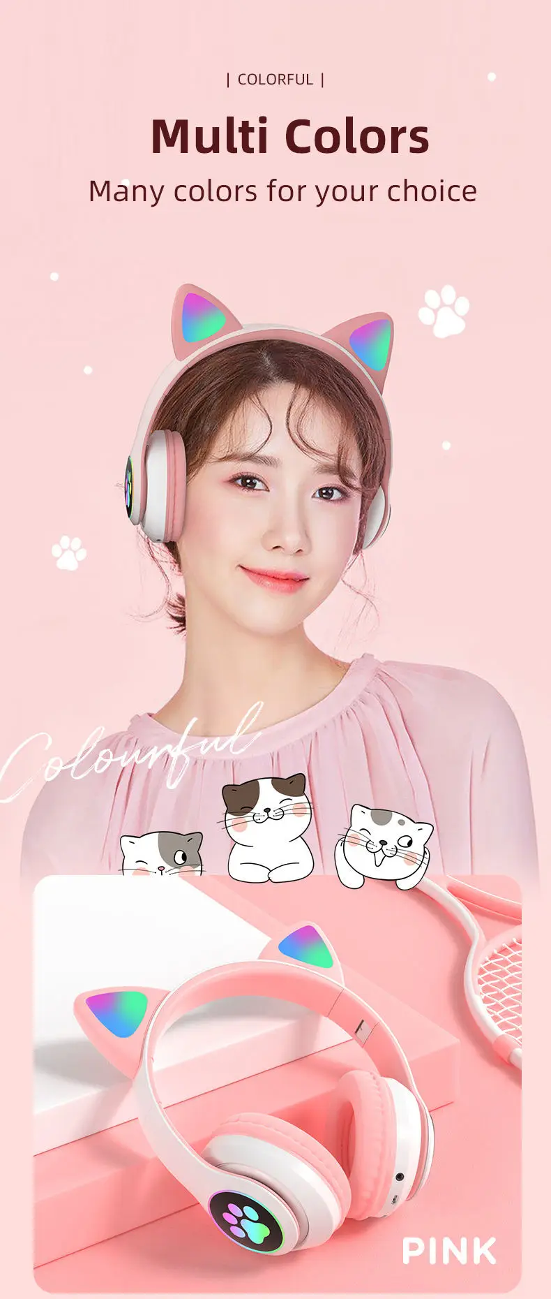 Wireless Cat Ear Bluetooth 5.0 Headset Microphone Handfree Earphone Headphone With LED Light - Image 7