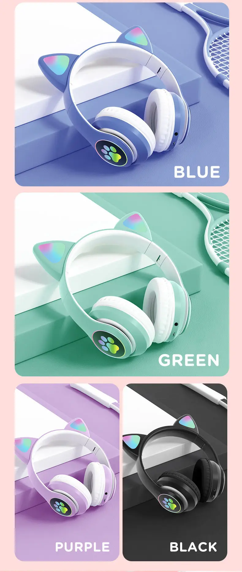 Wireless Cat Ear Bluetooth 5.0 Headset Microphone Handfree Earphone Headphone With LED Light - Image 8