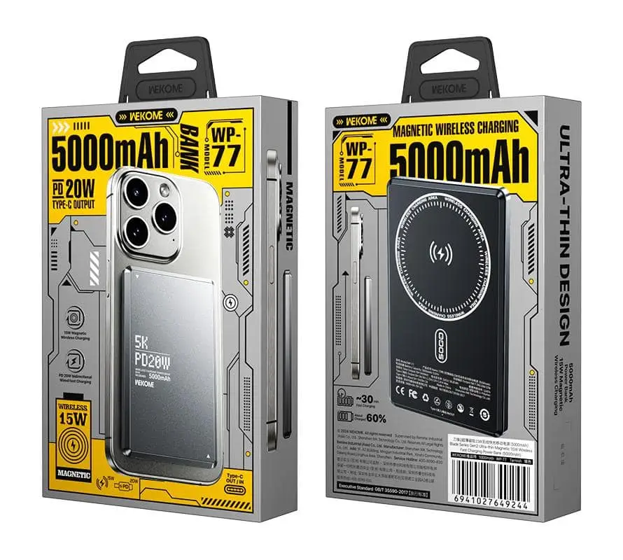 WEKOME 5000 mAh Ultra-thin Magnetic Charging Power Bank Wireless Fast Charging with Super-hard Alloy Shell - Image 2