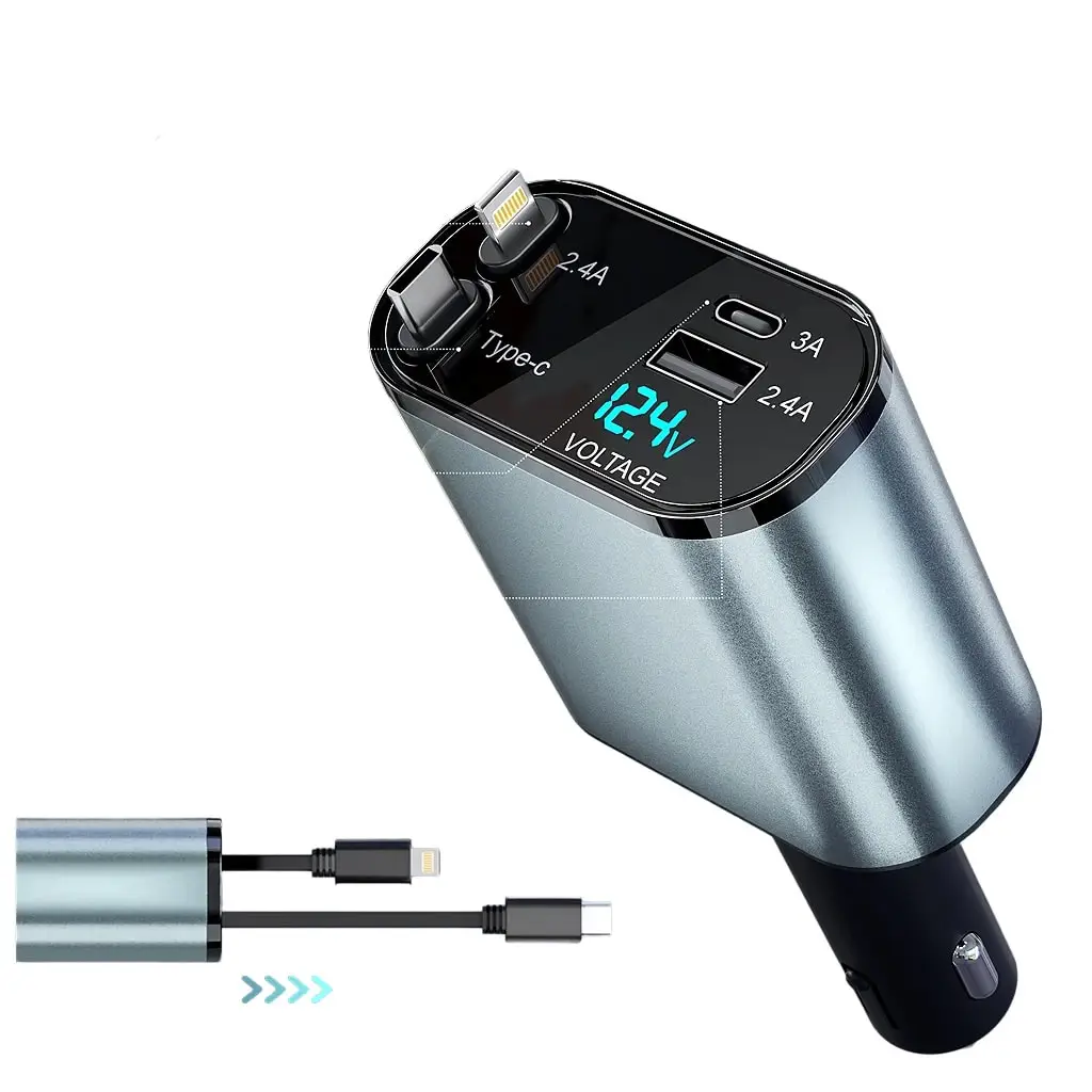 120W Retractable 4-in-1 Fast Charging Car Charger