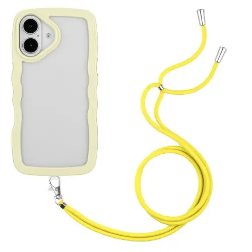 Candy Color Wave TPU Transparent PC Case with Lanyard for iPhone 16/15 - Image 4
