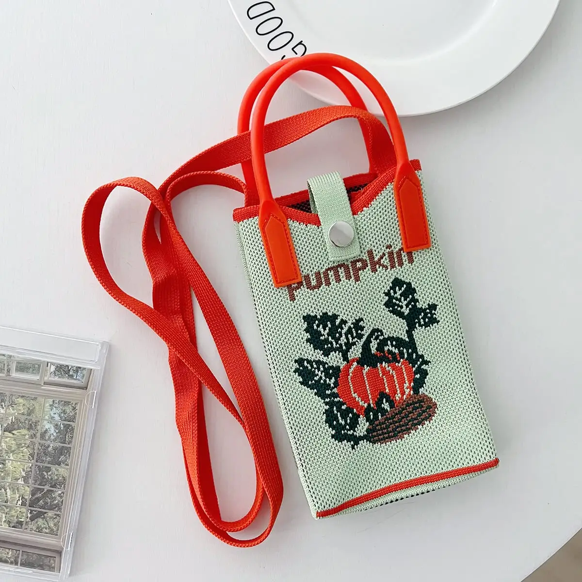 Stylish Pumpkin Pattern Phone Bag – Portable & Versatile Handwoven Shoulder Bag for Women