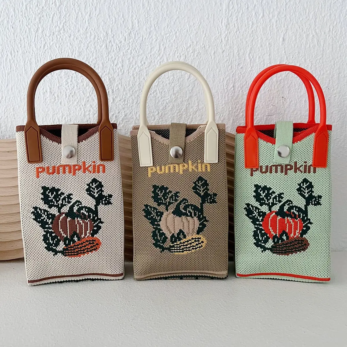 Stylish Pumpkin Pattern Phone Bag – Portable & Versatile Handwoven Shoulder Bag for Women