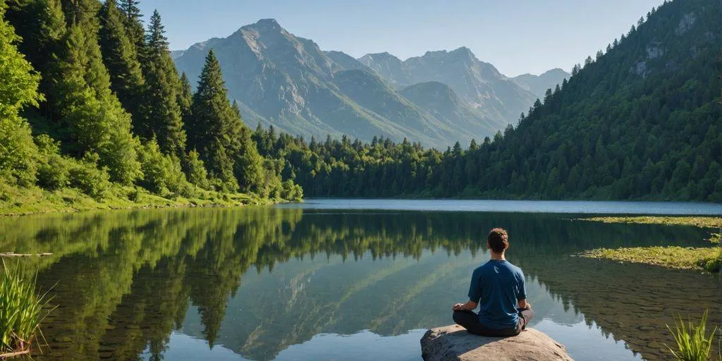 Person meditiert in ruhiger Natur