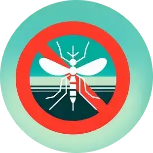 A graphic of a mosquito inside a red prohibition circle, indicating mosquito prevention or no mosquitoes allowed.