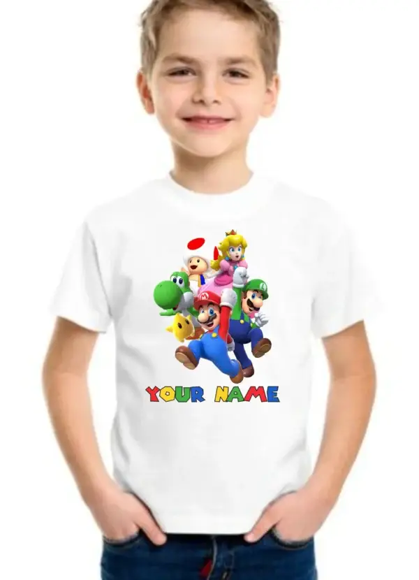 Personalized Super Mario Kids Custom Name T-Shirt