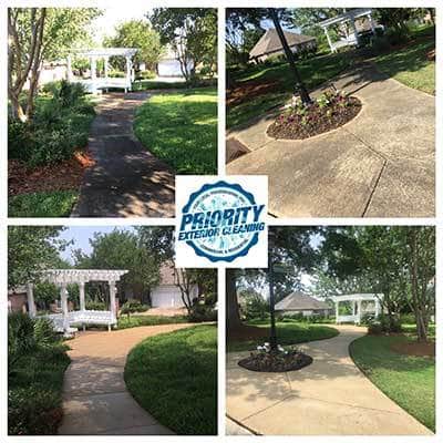 Image: Before and After A Homeowners Association Concrete Sidewalk Cleaning by Priority Exterior Cleaning, LLC.