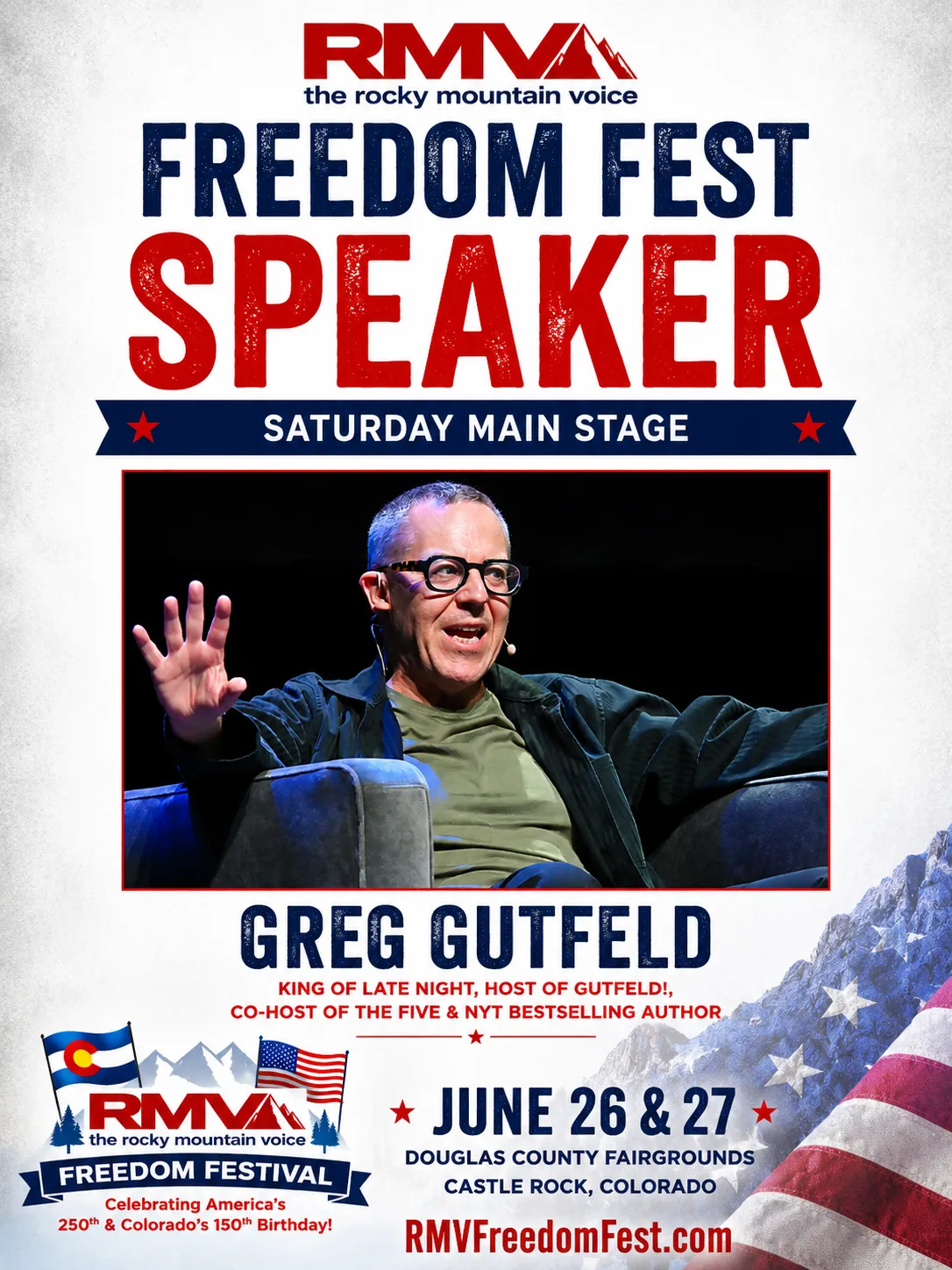 Greg Gutfeld — RMV Freedom Festival 2026 speaker poster