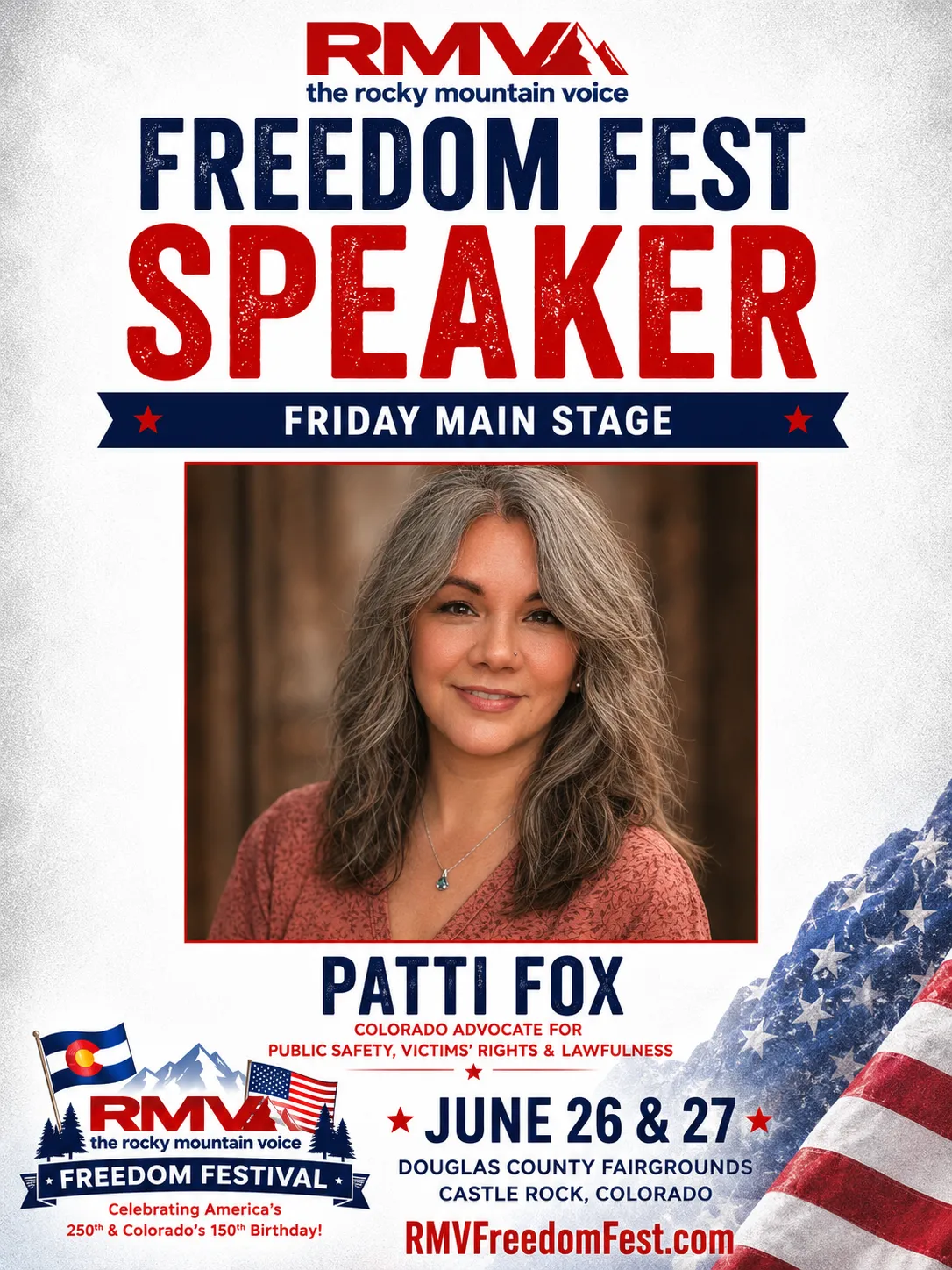 Patti Fox — RMV Freedom Festival 2026 speaker poster