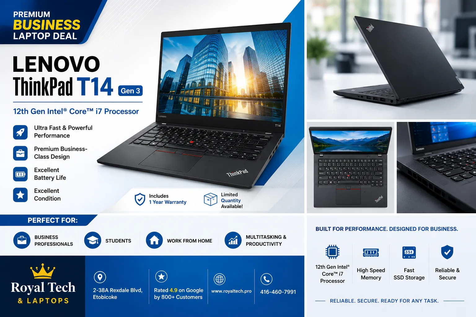 | Lenovo T14 G3- i7-12 | 32 GB RAM | 512 SSD | ⚡ Power That Moves With You ⚡