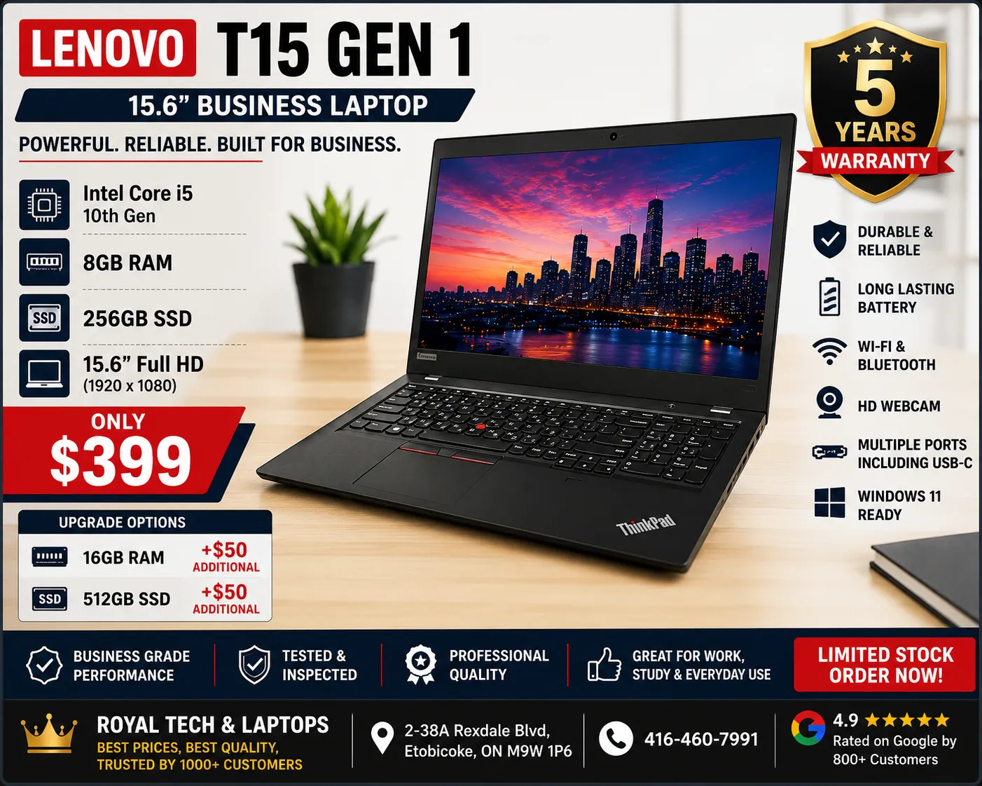 |Lenovo T15 G1 | i5-10 Gen | 8 GB RAM | 256 SSD |  🔥 BIG SCREEN. BUSINESS POWER. 🔥