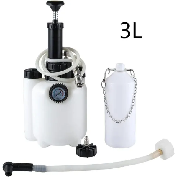 3L Bremsenentlüftungsset mit 1L Flasche und E20 Einfülladapter, weiß.