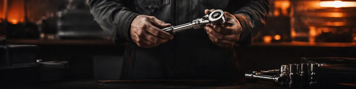 Ratsche in der Hand eines Mechanikers in der Werkstatt