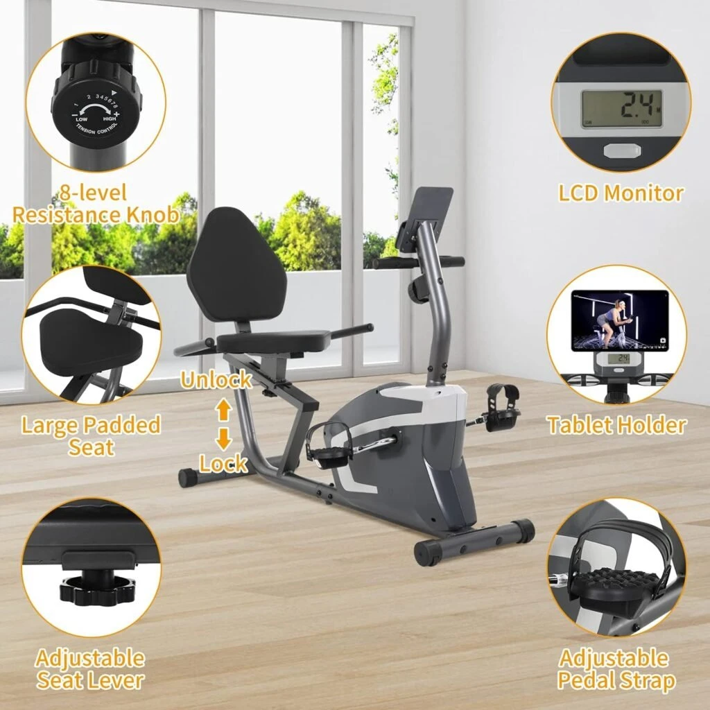 Exercise Bike,Magnetic Recumbent Exercise Bike,Stationary Bike for Home,Indoor Stationary Bike with Pulse Rate Monitoring 8 Levels Magnetic Large Comfortable Seat with Phone Holder for Home Gym Exercise Bike,Magnetic Recumbent Exercise Bike,Stationary Bike for Home,Indoor Stationary Bike with Pulse Rate Monitoring 8 Levels Magnetic Large Comfortable Seat with Phone Holder for Home Gym