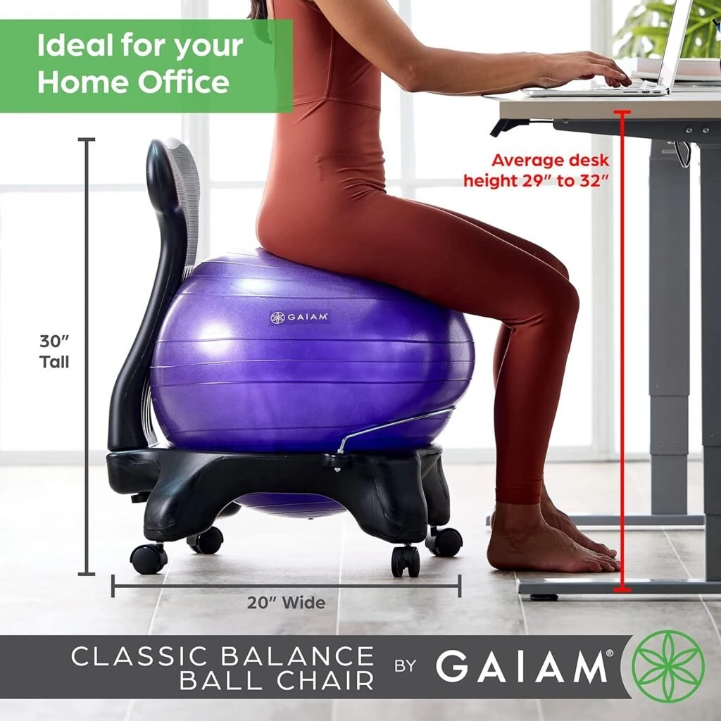 Gaiam Classic Balance Ball Chair – Exercise Stability Yoga Ball Premium Ergonomic Chair for Home and Office Desk with Air Pump, Exercise Guide and Satisfaction Guarantee Gaiam Classic Balance Ball Chair – Exercise Stability Yoga Ball Premium Ergonomic Chair for Home and Office Desk with Air Pump, Exercise Guide and Satisfaction Guarantee