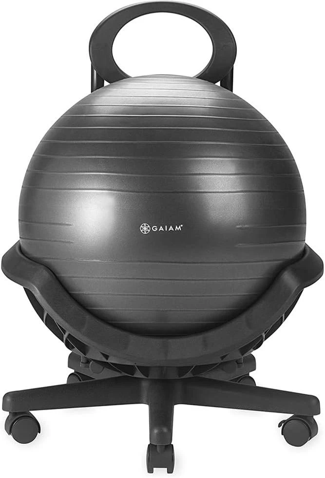Gaiam Balance Ball Chair Review gaiam-ultimate-balance-ball-chair-standard-or-swivel-base-option-premium-exercise-stability-yoga-ball-ergonomic-chair-fo