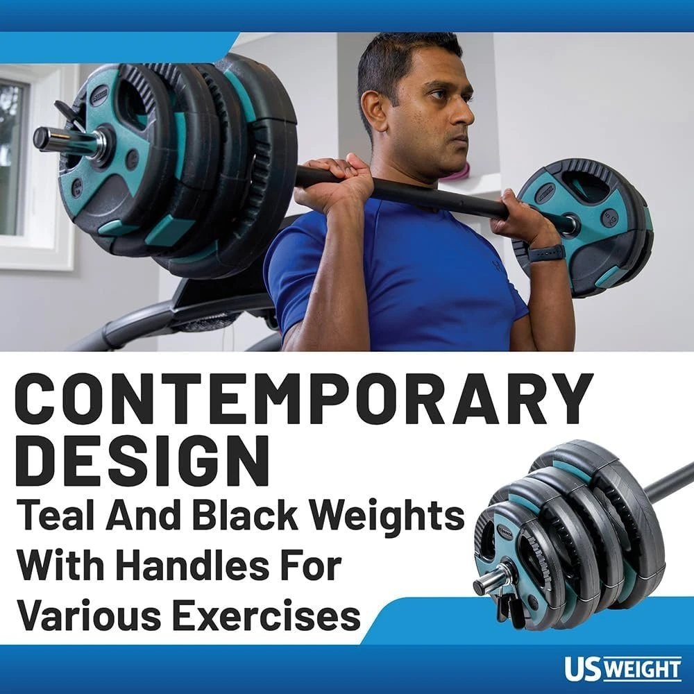 US Weight 54 LB Perfect Barbell Weight Set Review us-weight-54-lb-perfect-barbell-weight-set-for-home-gym-with-55-padded-bar-adjustable-weights-for-exercise-lifting-and-t-2