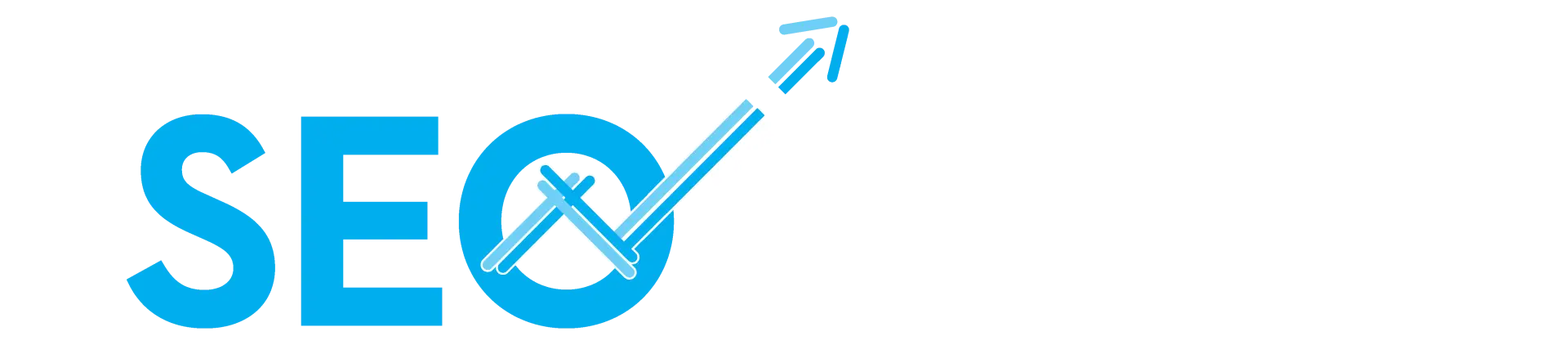 Logo of The SEO Room with blue and white typography, featuring an upward pointing arrow integrated into the text design.