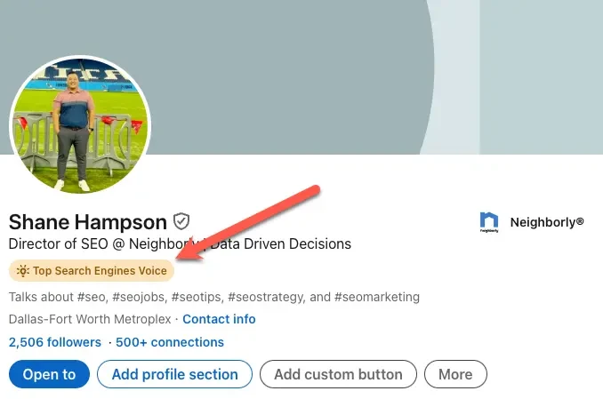 Shane Hampton's LinkedIn profile with a focus on AI and Content Success.
