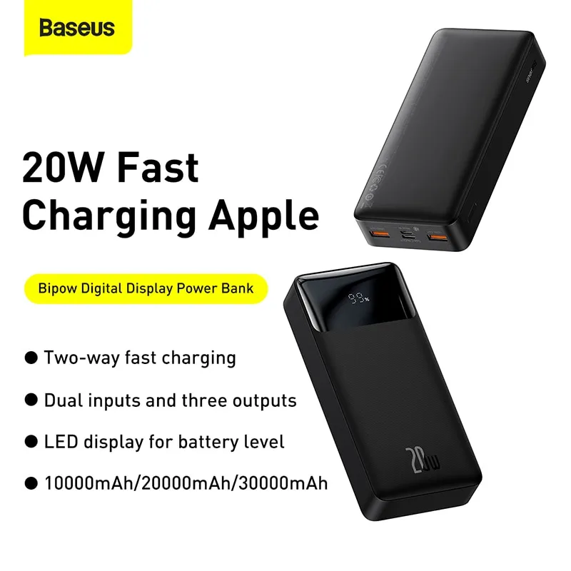 מטען נייד Baseus בנפח 30,000mAh כולל טייפ C וטעינה מהירה דו כיוונית בהספק של 20W – תמונה 3