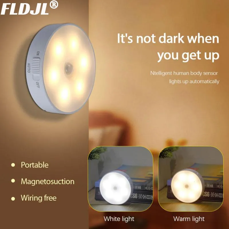 מנורת LED עגולה נטענת עם חיישן תנועה