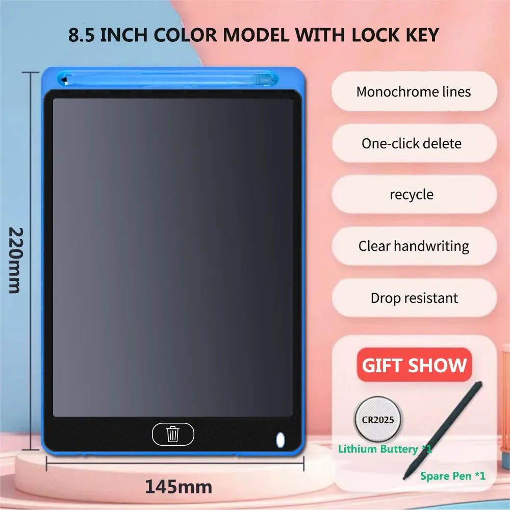 לוח ציור וכתיבה LCD אלקטרוני בצורת טאבלט עם עט וכפתור מחיקה – תמונה 6